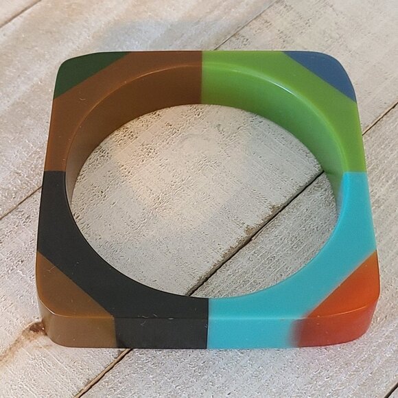 Vintage Lucite Square Bangle Bracelet Multicolor Acrylic
